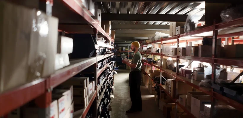 Spare parts on the warehouse shelves
